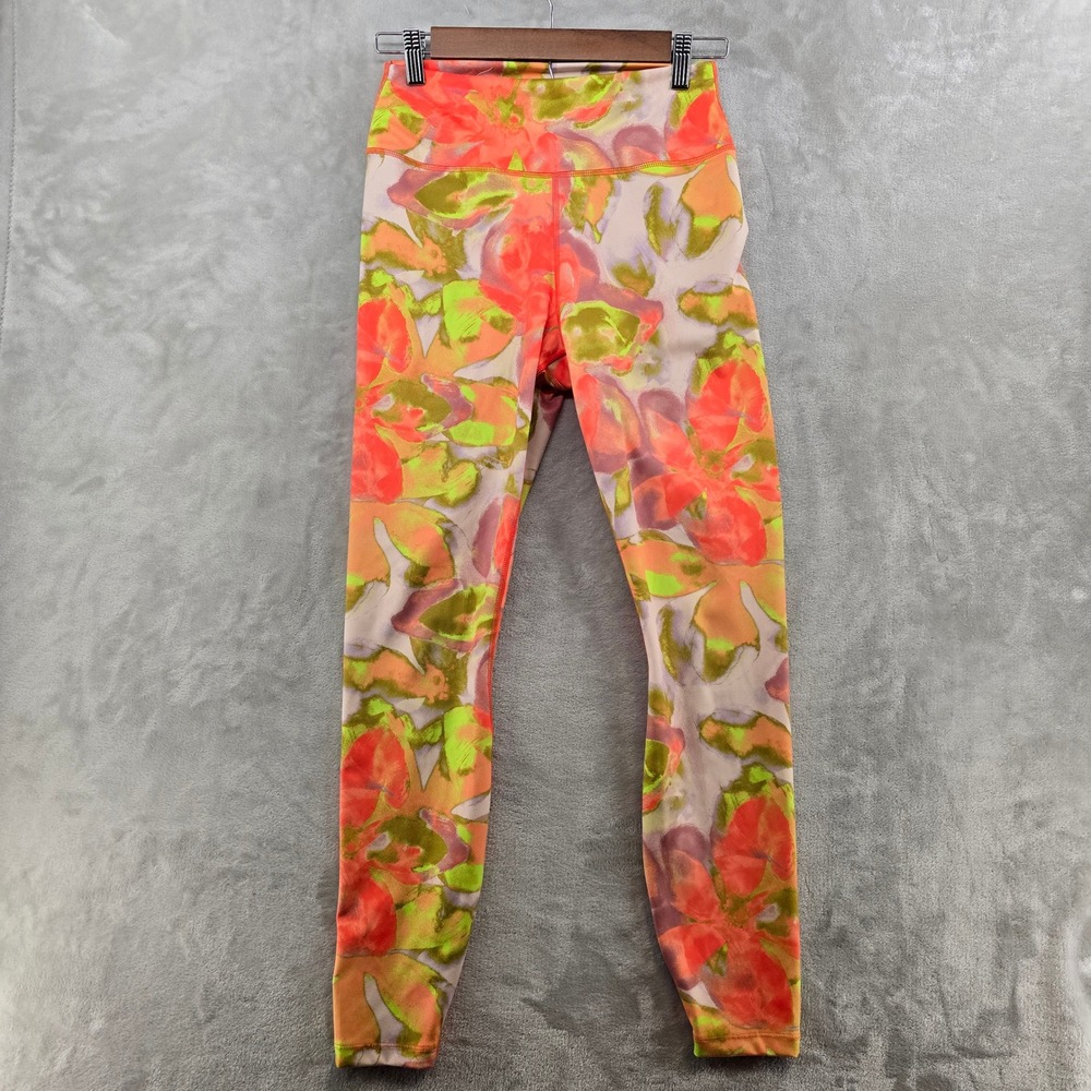 MUNICIPAL Womens Medium Staple Legging Wildflower Orange Floral High Waist